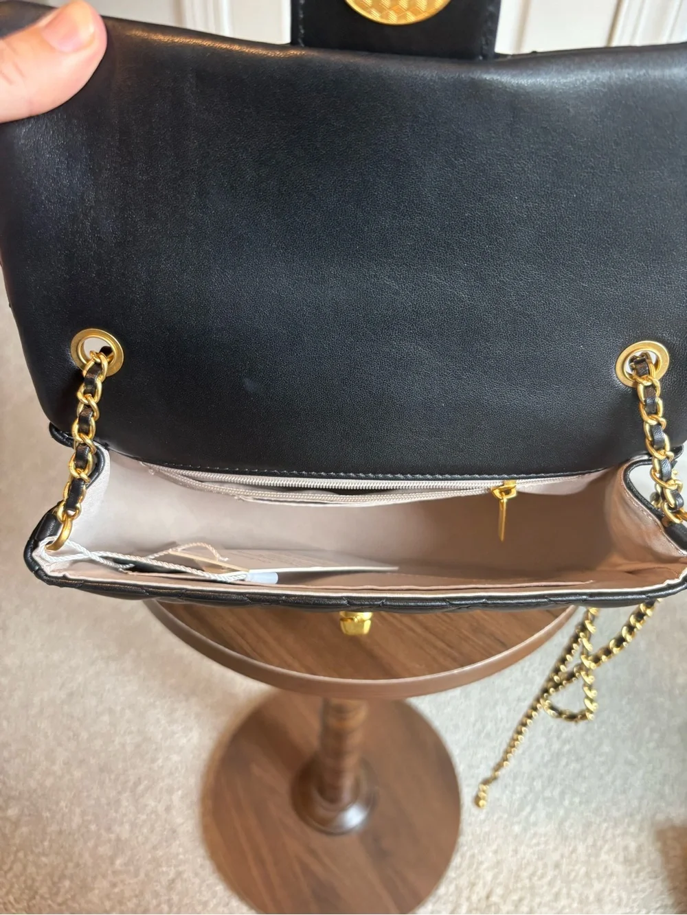 Black Quilted Chain Shoulder Bag with Gold Hardware